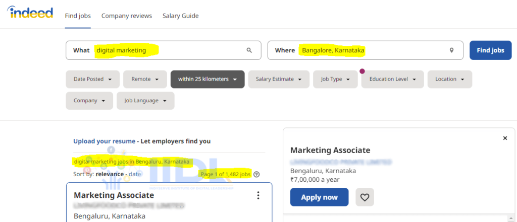 Indeed bangalore Digital marketing jobs